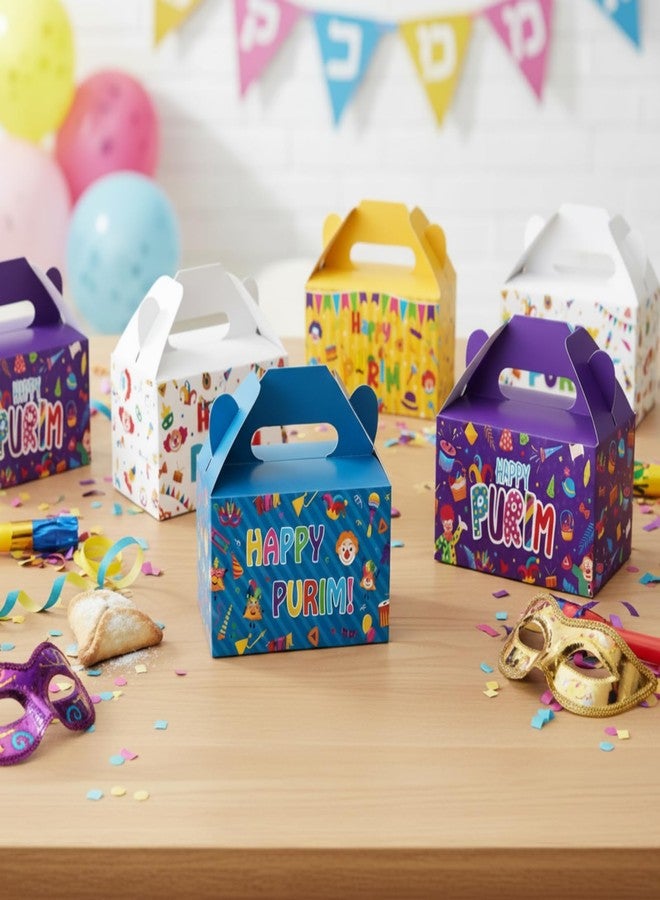 Sinload 24 Pcs Purim Gift Boxes in Bulk 4 Design Multicolored Print Happy Purim Gable Boxes for Hamantashen Cookies Snacks 5.5" x 3.5" x 3.5" Easy to Assemble Gift Bags for Party Favor - Image 4