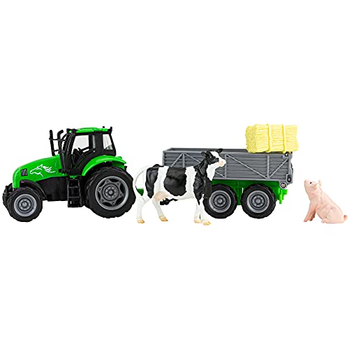 Breyer Horses Breyer Farms Tractor and TagaLong Wagon Playset 5 H x 11 L x 4 D Cow and Pig Included 132 Scale Model 59238 Green - Image 1