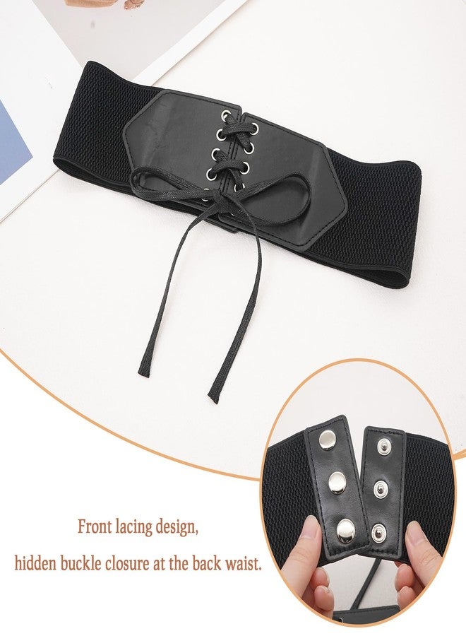 BAOKELAN Women Wide Elastic Belts Stretchy Vintage Lace-up Corset for Dresses Black 63CM - Image 5