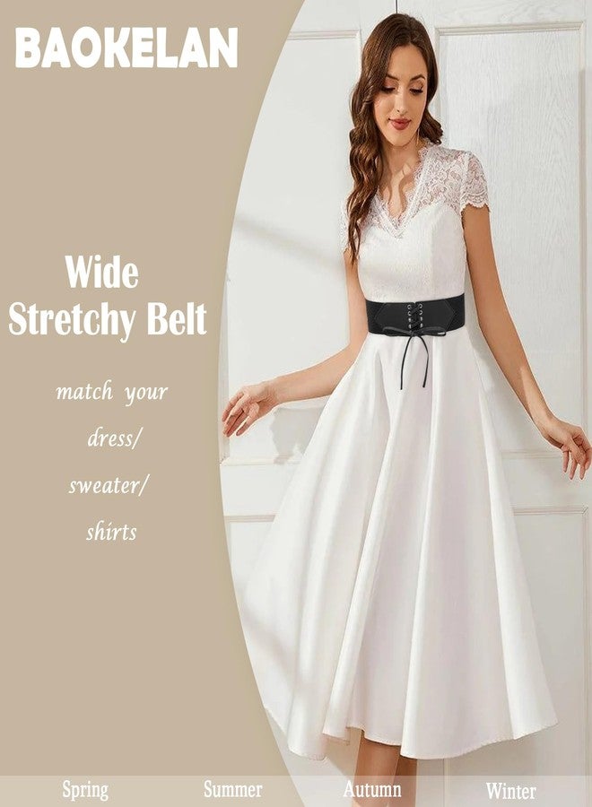 BAOKELAN Women Wide Elastic Belts Stretchy Vintage Lace-up Corset for Dresses Black 63CM - Image 2