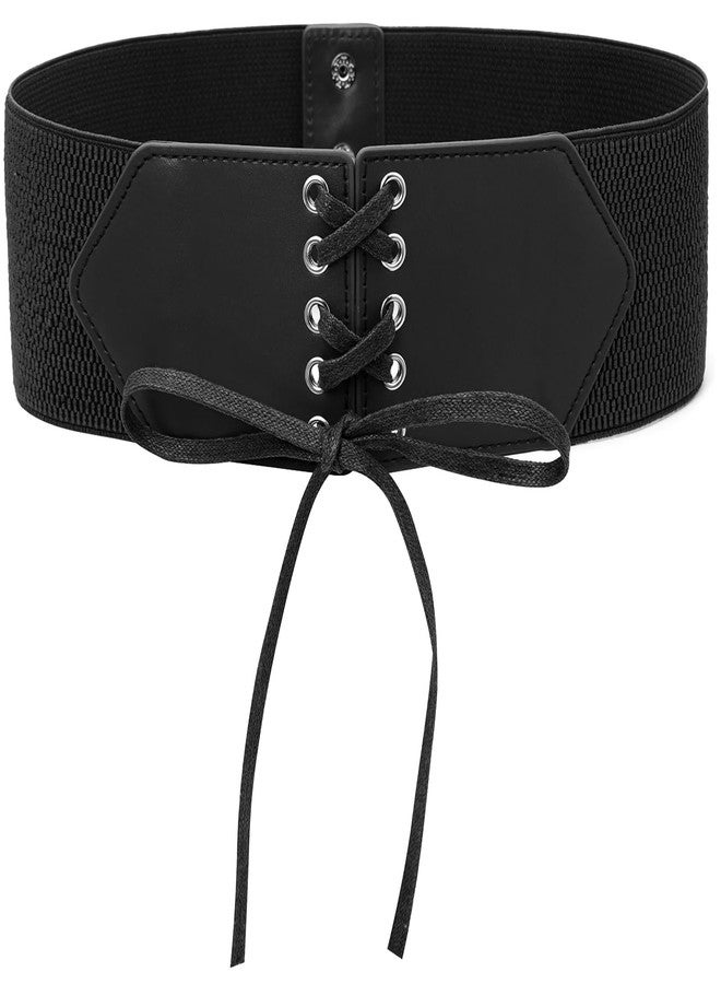 BAOKELAN Women Wide Elastic Belts Stretchy Vintage Lace-up Corset for Dresses Black 63CM - Image 1