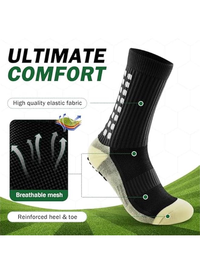 HOOKOR 4 Pairs Grip Socks Football For Kids Men Adult White Black Football Grip Socks Size 6-11 Running Sports Soccer Non Slip Socks With Rubber Dots, 4xBlack - Image 2