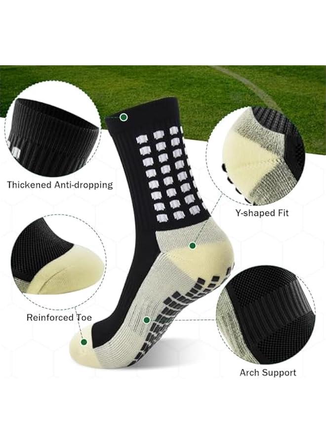 HOOKOR 4 Pairs Grip Socks Football For Kids Men Adult White Black Football Grip Socks Size 6-11 Running Sports Soccer Non Slip Socks With Rubber Dots, 4xBlack - Image 3