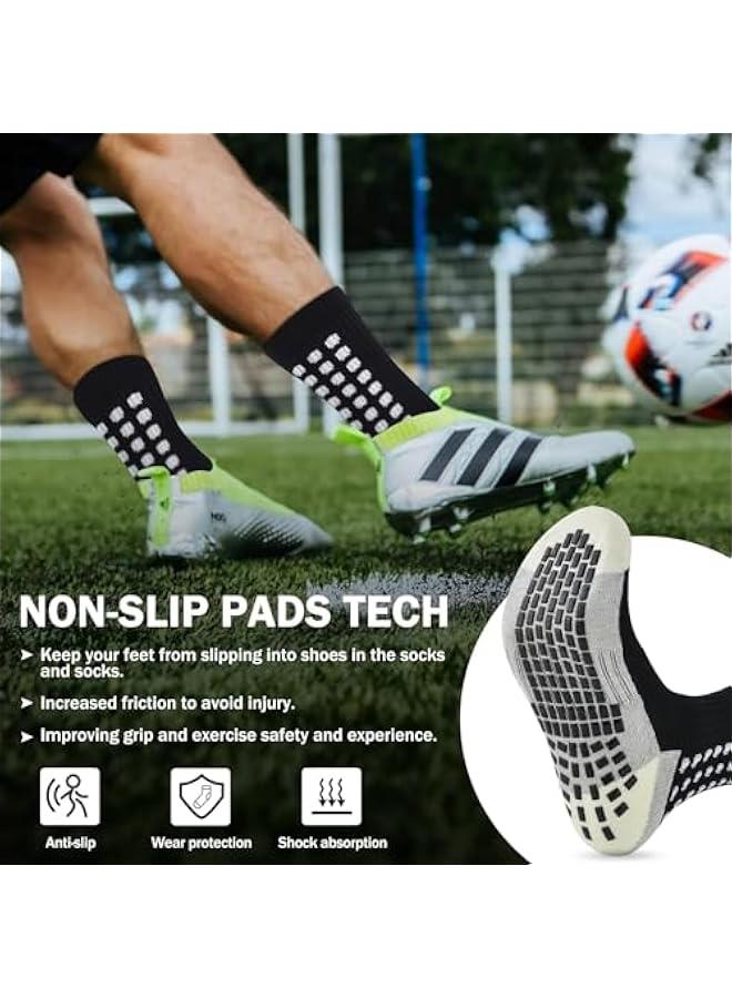 HOOKOR 4 Pairs Grip Socks Football For Kids Men Adult White Black Football Grip Socks Size 6-11 Running Sports Soccer Non Slip Socks With Rubber Dots, 4xBlack - Image 4