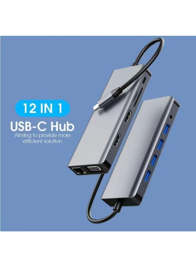 12-in-1 Type-C Hub - Dual HDMI and VGA Dual Display Support - Image 2