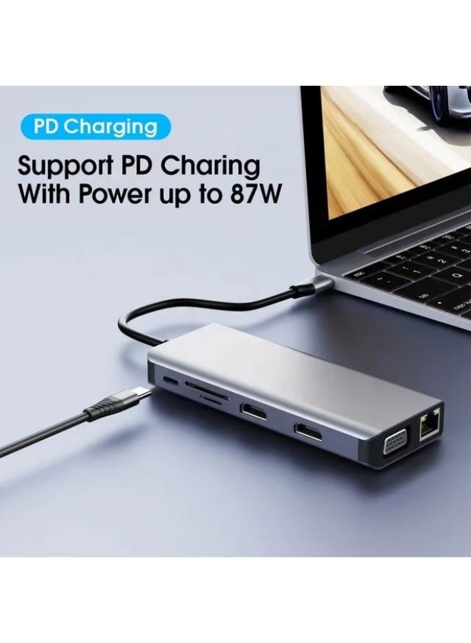 12-in-1 Type-C Hub - Dual HDMI and VGA Dual Display Support - Image 3