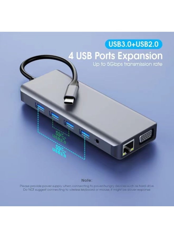 12-in-1 Type-C Hub - Dual HDMI and VGA Dual Display Support - Image 4