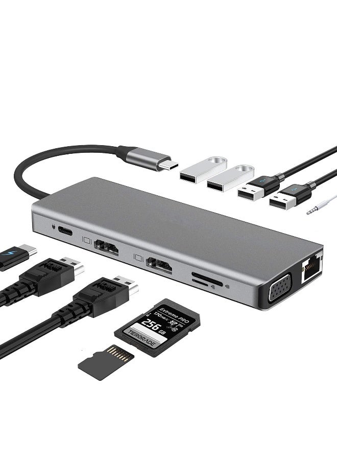 12-in-1 Type-C Hub - Dual HDMI and VGA Dual Display Support - Image 1