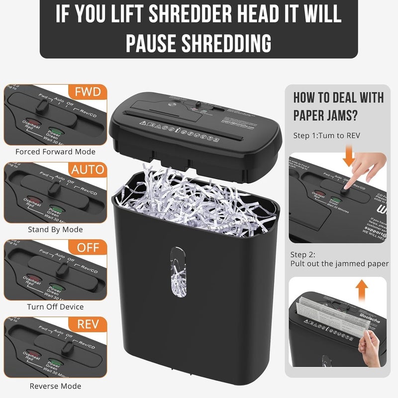 Oasisgalore 12L 8-Sheet Paper Shredder Machine for Home Office فرامة ورق, Cut Paper Shredder for Document Credit Cards and CDs - Image 5
