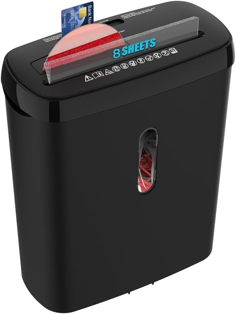 Oasisgalore 12L 8-Sheet Paper Shredder Machine for Home Office فرامة ورق, Cut Paper Shredder for Document Credit Cards and CDs - Image 1