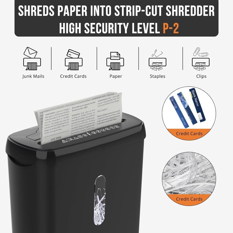 Oasisgalore 12L 8-Sheet Paper Shredder Machine for Home Office فرامة ورق, Cut Paper Shredder for Document Credit Cards and CDs - Image 3