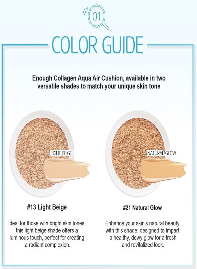 ENOUGH Collagen Aqua Air Cushion SPF 50, Full Coverage Hydrating Foundation Makeup, Tinted Moisturizer Sunscreen, Korean Skin Care Cosmetics for Women, Dewy Finish & Collagen Boost (#21 Natural glow) - Image 4