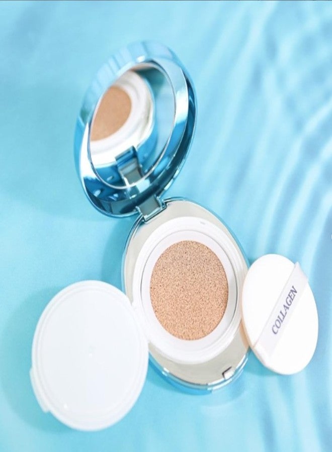 ENOUGH Collagen Aqua Air Cushion SPF 50, Full Coverage Hydrating Foundation Makeup, Tinted Moisturizer Sunscreen, Korean Skin Care Cosmetics for Women, Dewy Finish & Collagen Boost (#21 Natural glow) - Image 3