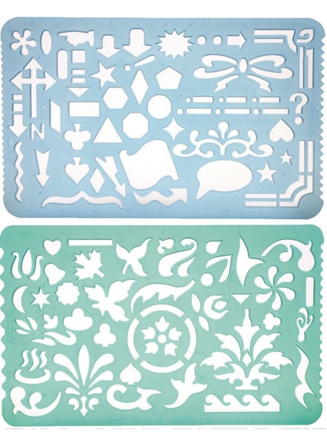Yosogo Set Of 2 Plastic Stencil Art Templates Drafting Ruler With Various Cut Out Designs For Art And Craft Projects Artistic Drawing Tracing Painting Ideal For Professionals Students And Kids - Image 1