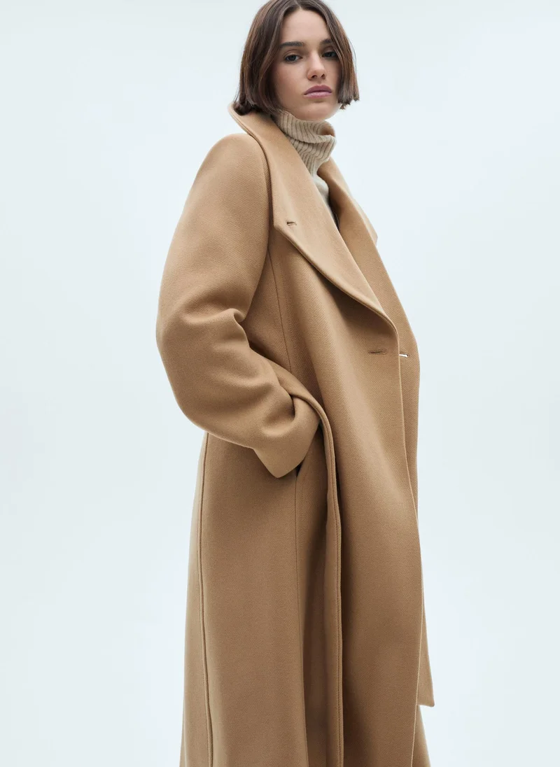 MANGO Belted Manteco Wool Coat