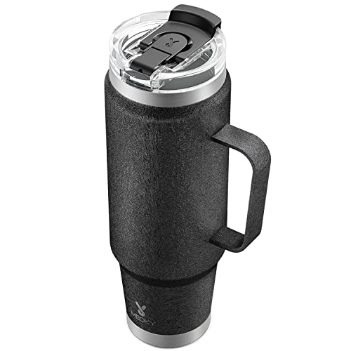Meoky 40oz Tumbler with Handle Stainless Steel Travel Mug with 2in1 Straw and Sip Lid Vacuum Insulated Coffee Mug 100 Leak Proof Keeps Cold for 34 Hours or Hot for 10 Hours Night