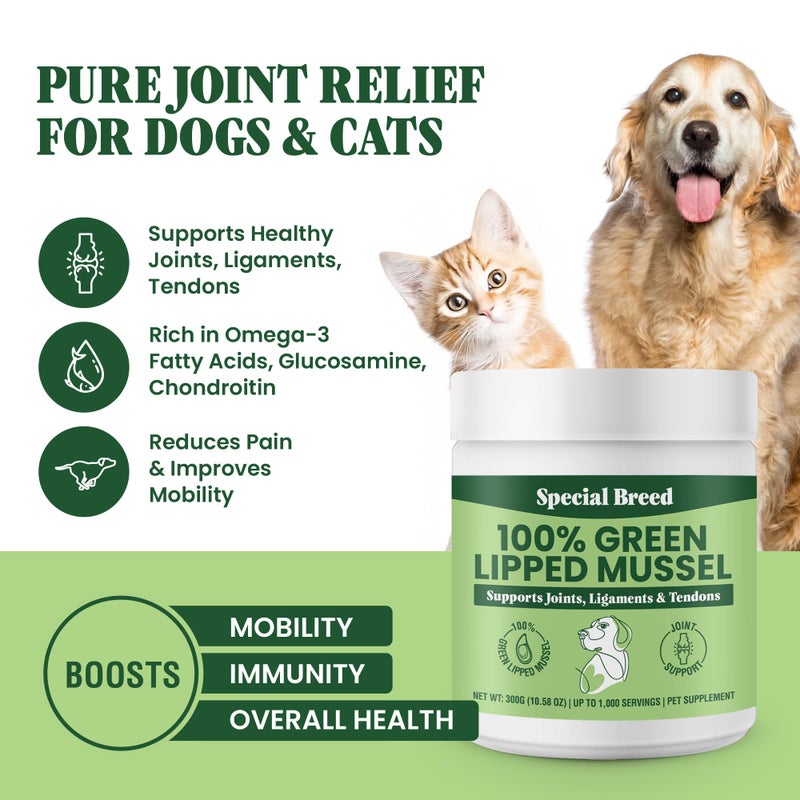 Special Breed Green Lipped Mussel Powder for Dogs & Cats - 100% New Zealand Green Lipped Mussels - Natural Hip & Joint Supplement for Joints, Tendons, Ligaments, Muscles - 300 Grams - Up to 1,000 Servings - Image 2