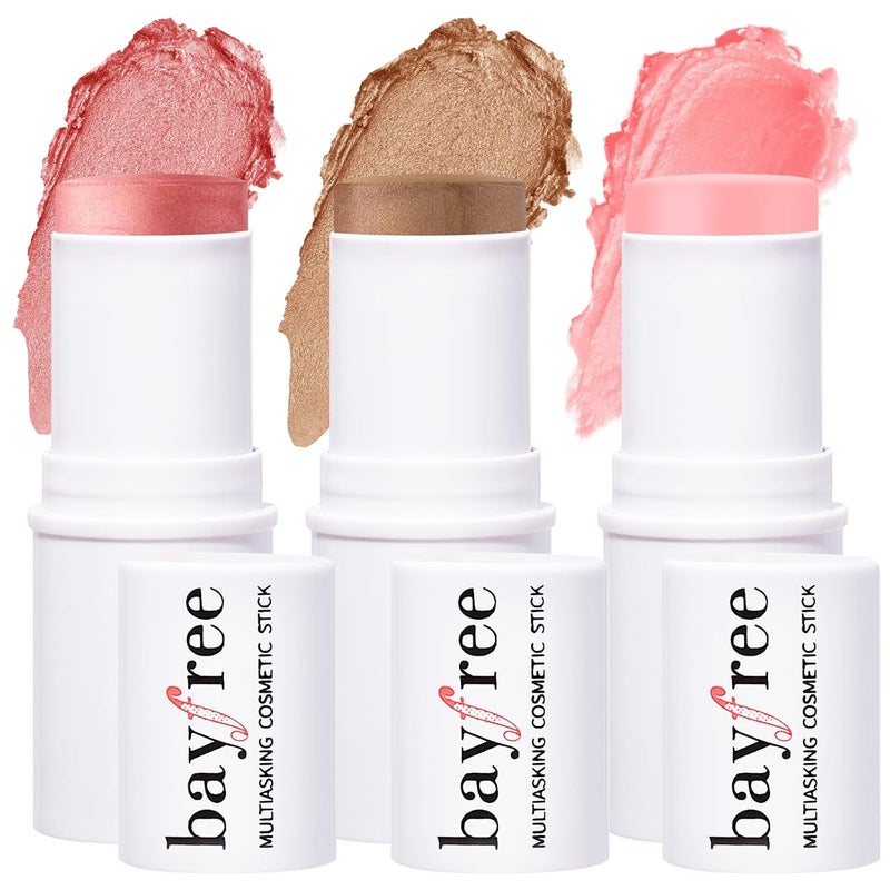 KIMUSE Multi Stick Trio Face Makeup Cream Blush Stick for Cheeks  Lips Moisturizer  Contour Makeup Sticks for All SkinPEACHY PINK