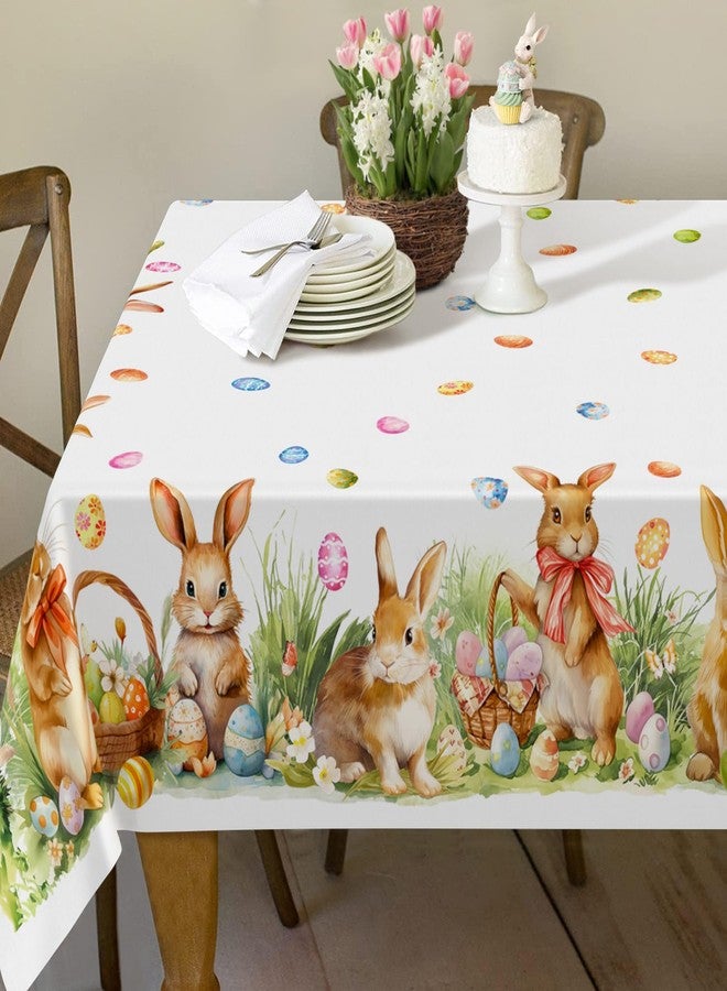 Roszwtit Spring Easter Tablecloth, Easter Eggs Bunny Floral Table Cloth Waterproof, Spring Rabbit Flowers Kitchen Table Decor for Dining Holiday Party 60x102 Inch Rectangle - Image 2