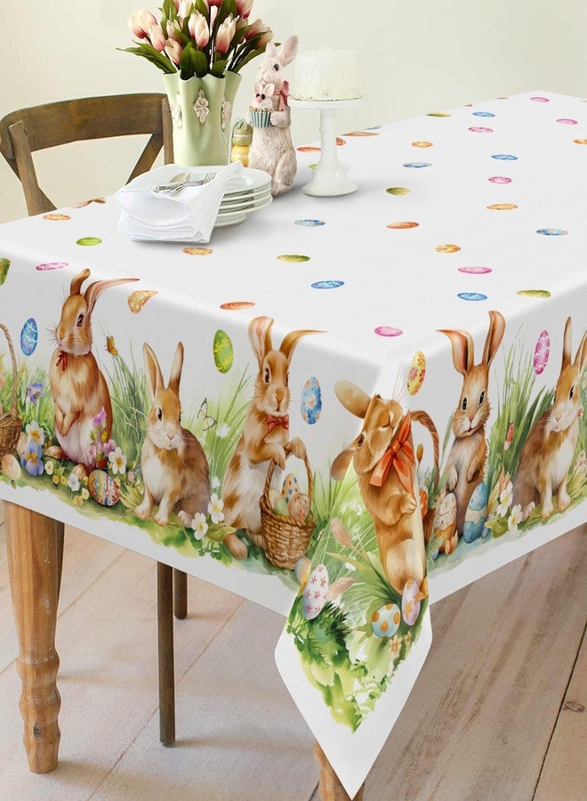 Roszwtit Spring Easter Tablecloth, Easter Eggs Bunny Floral Table Cloth Waterproof, Spring Rabbit Flowers Kitchen Table Decor for Dining Holiday Party 60x102 Inch Rectangle - Image 3