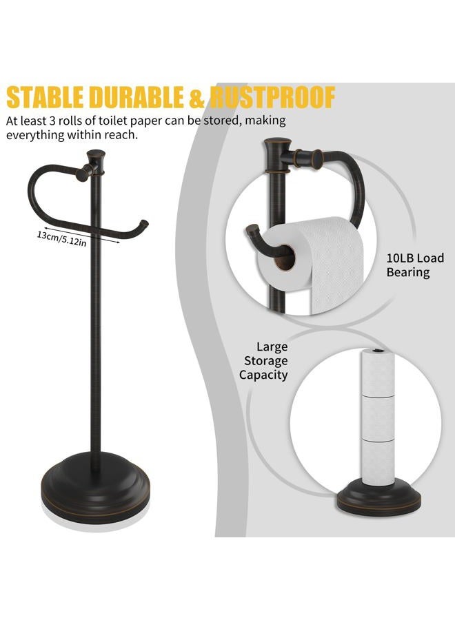 BESy Toilet Paper Holder Free Standing Bathroom Toilet Tissue Holder Stand for Floor Toilet Paper Roll Holder with Storage Hardware Accessories Rack Non Adjustable Oil Rubbed Bronze Stainless Steel - Image 3