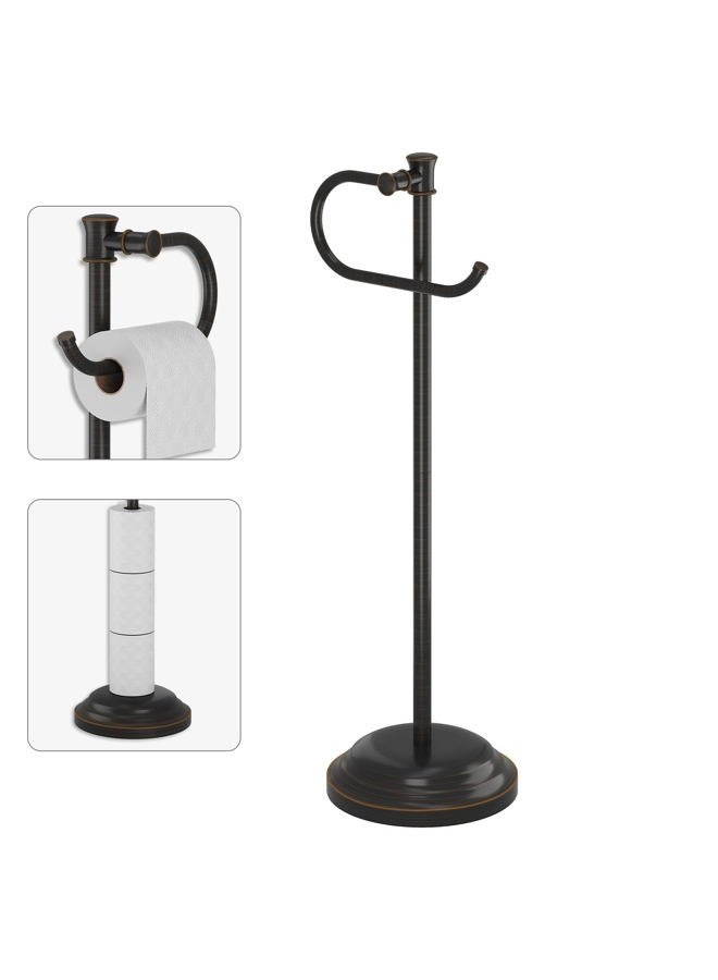 BESy Toilet Paper Holder Free Standing Bathroom Toilet Tissue Holder Stand for Floor Toilet Paper Roll Holder with Storage Hardware Accessories Rack Non Adjustable Oil Rubbed Bronze Stainless Steel - Image 1