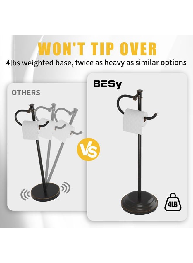 BESy Toilet Paper Holder Free Standing Bathroom Toilet Tissue Holder Stand for Floor Toilet Paper Roll Holder with Storage Hardware Accessories Rack Non Adjustable Oil Rubbed Bronze Stainless Steel - Image 5
