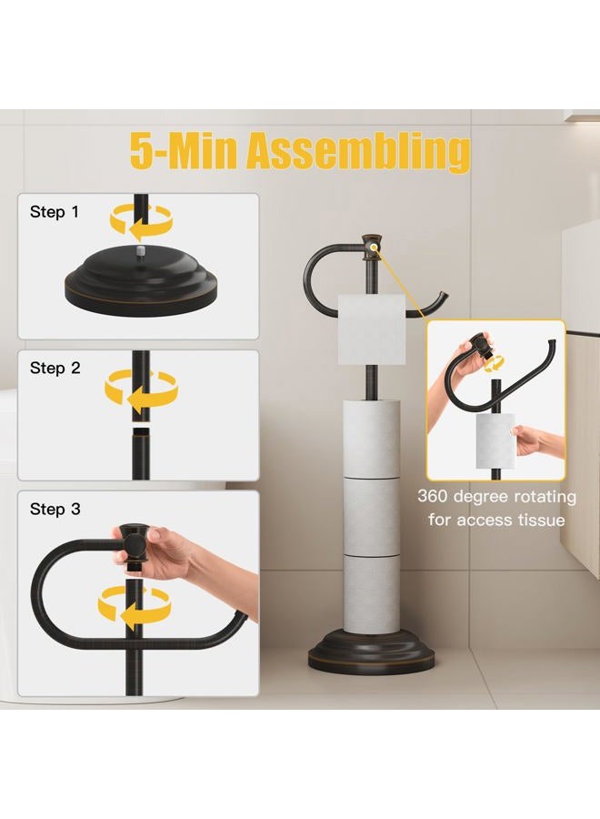 BESy Toilet Paper Holder Free Standing Bathroom Toilet Tissue Holder Stand for Floor Toilet Paper Roll Holder with Storage Hardware Accessories Rack Non Adjustable Oil Rubbed Bronze Stainless Steel - Image 4