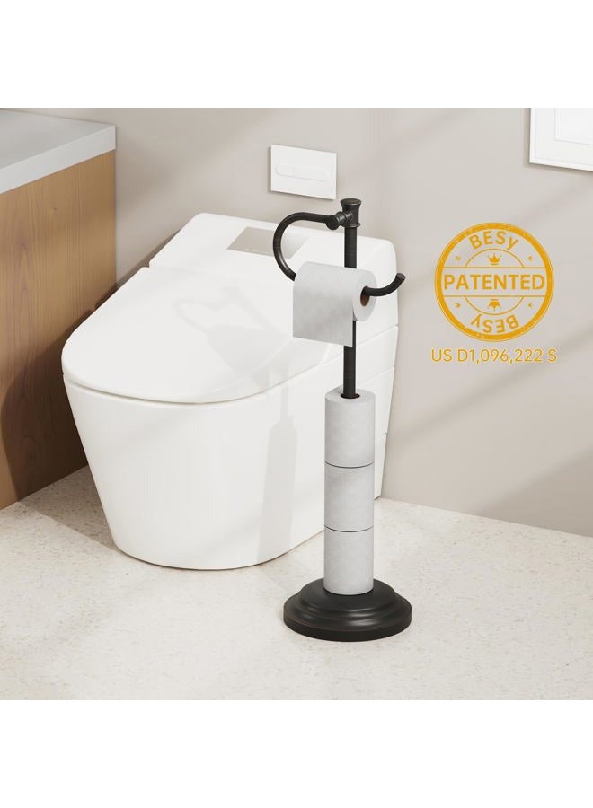 BESy Toilet Paper Holder Free Standing Bathroom Toilet Tissue Holder Stand for Floor Toilet Paper Roll Holder with Storage Hardware Accessories Rack Non Adjustable Oil Rubbed Bronze Stainless Steel - Image 2