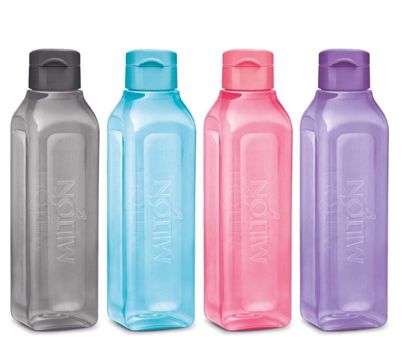 MILTON Sports Water Bottle Square Juice Box 4 Set 17 oz. Great for Juices Milk Smoothies Plastic Wide-Mouth Reusable Leak Proof Drink Bottle/Carton for School Bags Lunch Boxes Gym Flip Lid -BPA Free - Image 1