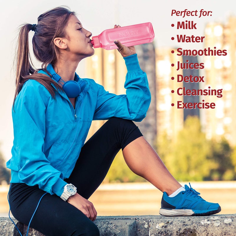 MILTON Sports Water Bottle Square Juice Box 4 Set 17 oz. Great for Juices Milk Smoothies Plastic Wide-Mouth Reusable Leak Proof Drink Bottle/Carton for School Bags Lunch Boxes Gym Flip Lid -BPA Free - Image 2