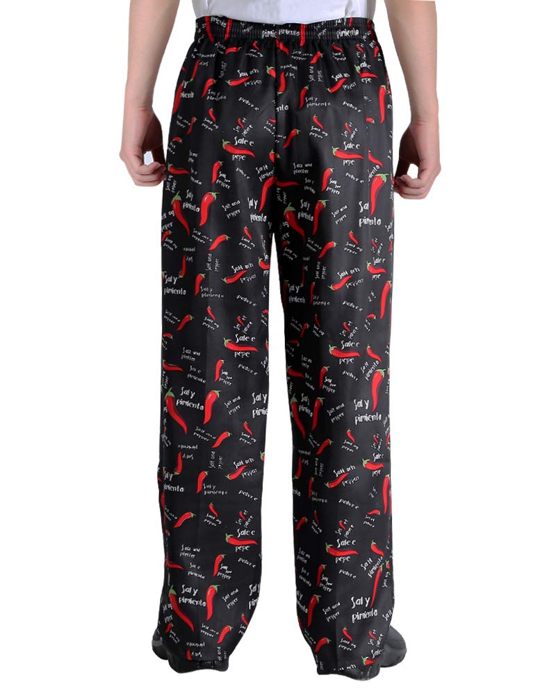 Nideen Men’s and Women's Baggy Printed Chef Pants Kitchen Uniforms with Elastic Waist Pants Chili M - Image 5