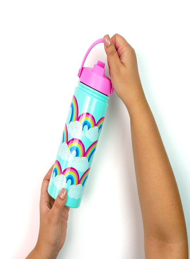 Yoobi Rainbow Sprinkles Stainless Steel Water Bottle 18 oz w/Spill-Proof Lid Straw Dishwasher Safe Adult & Kids Bottle BPA & PVC-Free Leak Proof (Mint Rainbow Sprinkles) - Image 3