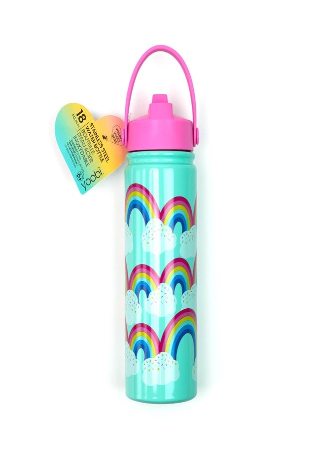 Yoobi Rainbow Sprinkles Stainless Steel Water Bottle 18 oz w/Spill-Proof Lid Straw Dishwasher Safe Adult & Kids Bottle BPA & PVC-Free Leak Proof (Mint Rainbow Sprinkles) - Image 2