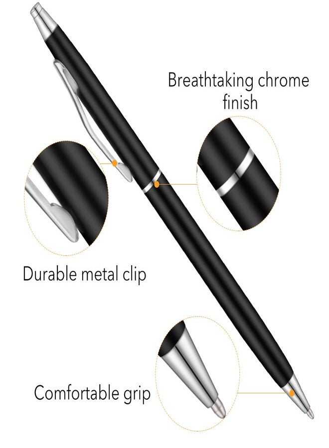 Unibene 6 Pcs Slim Metallic Retractable Ballpoint Pens - Matte Black & Silver, Nice Gift for Business Office Students Teachers Wedding, Medium Point(1 mm) 6 Pack-Black ink - Image 4