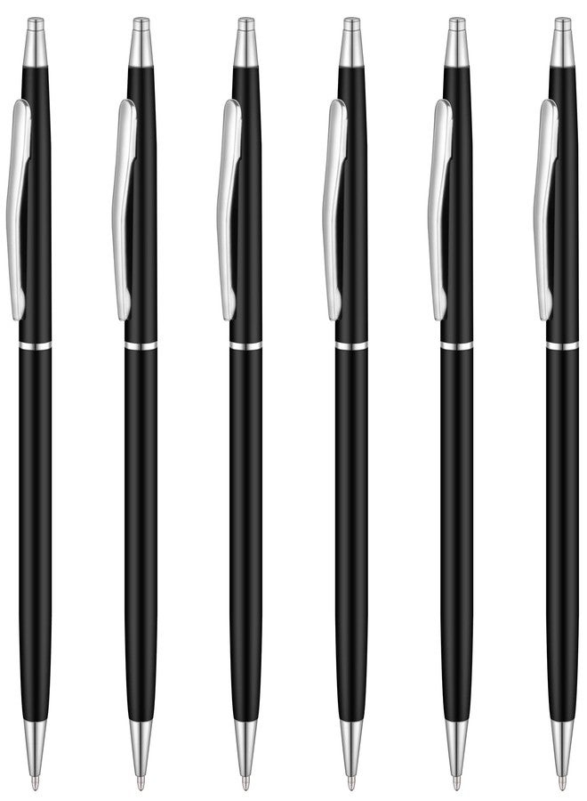 Unibene 6 Pcs Slim Metallic Retractable Ballpoint Pens - Matte Black & Silver, Nice Gift for Business Office Students Teachers Wedding, Medium Point(1 mm) 6 Pack-Black ink - Image 1