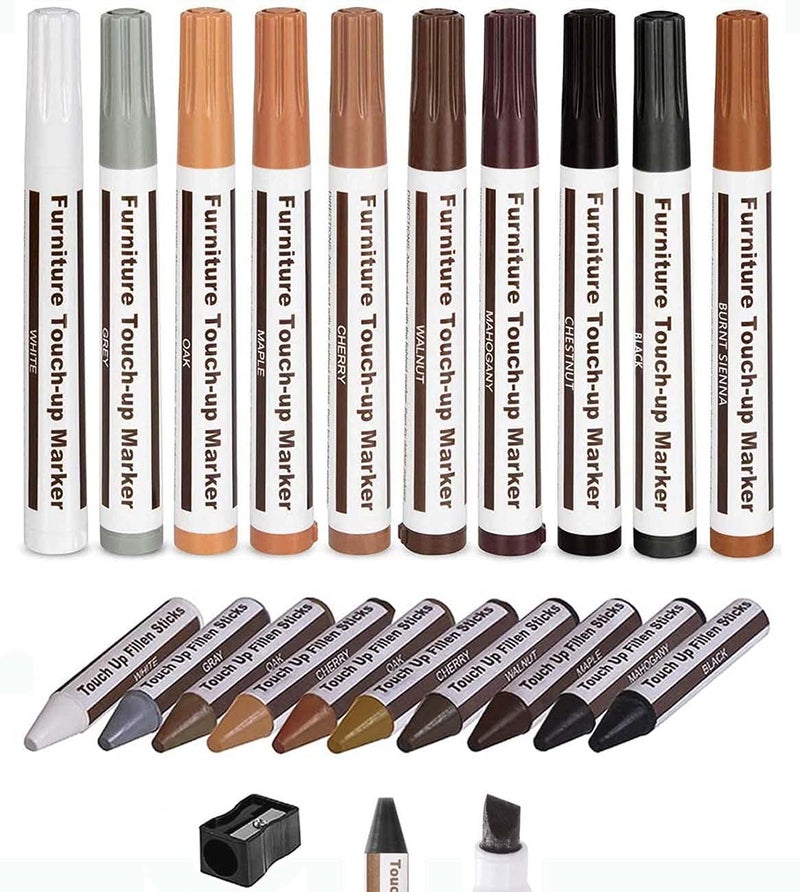 Furniture Markers Touch Up Lifreer 21 Pcs Wood Filler Floor Scratch Repair Kits Wood Markers and Wax Stick with Sharpener Kit for Funiture RepairFloor Scratch