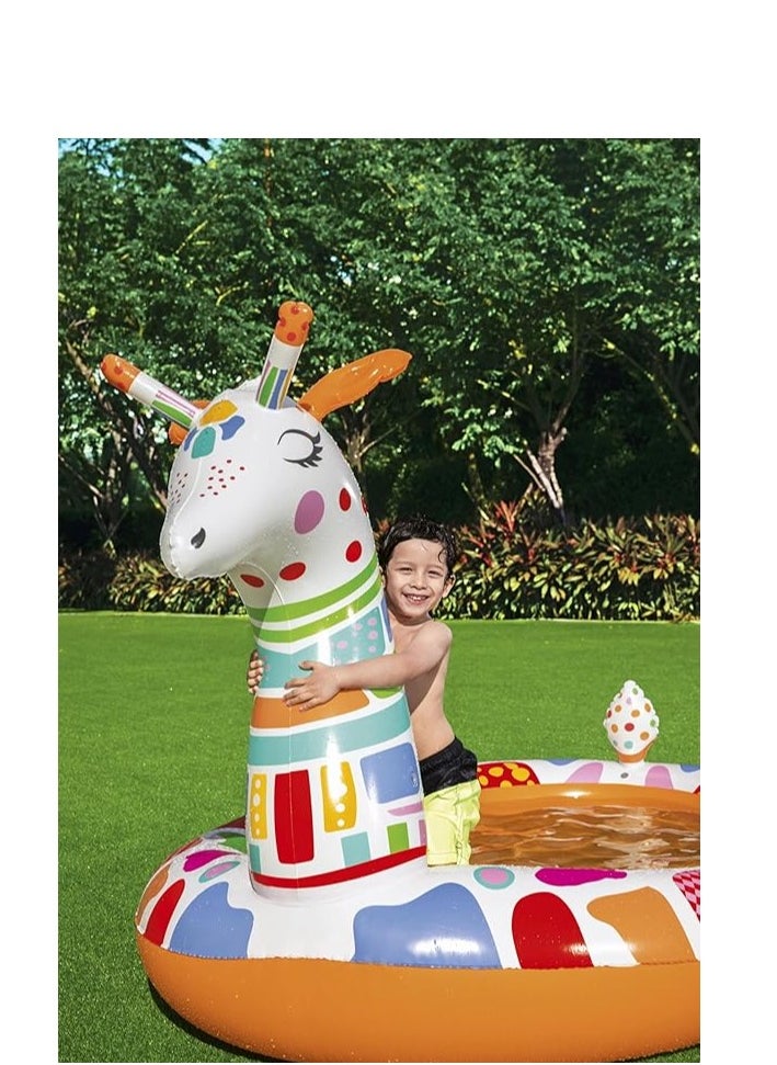 Groovy Giraffe Sprayer Pool – Inflatable Kiddie Pool with Built-in Water Sprayer for Outdoor Summer Fun