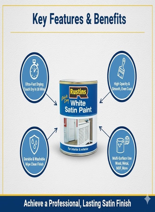 Rustins White Satin Paint 250ml - Image 5