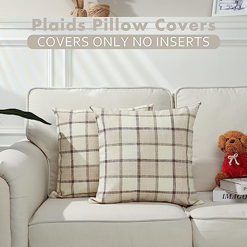 Stellhome Fall Linen Buffalo Check Throw Pillow Covers, Autumn Farmhouse Plaid Decorative Cushion Covers for Couch Sofa Living Room, Pack of 2, 18x18 Inch, Beige - Image 5