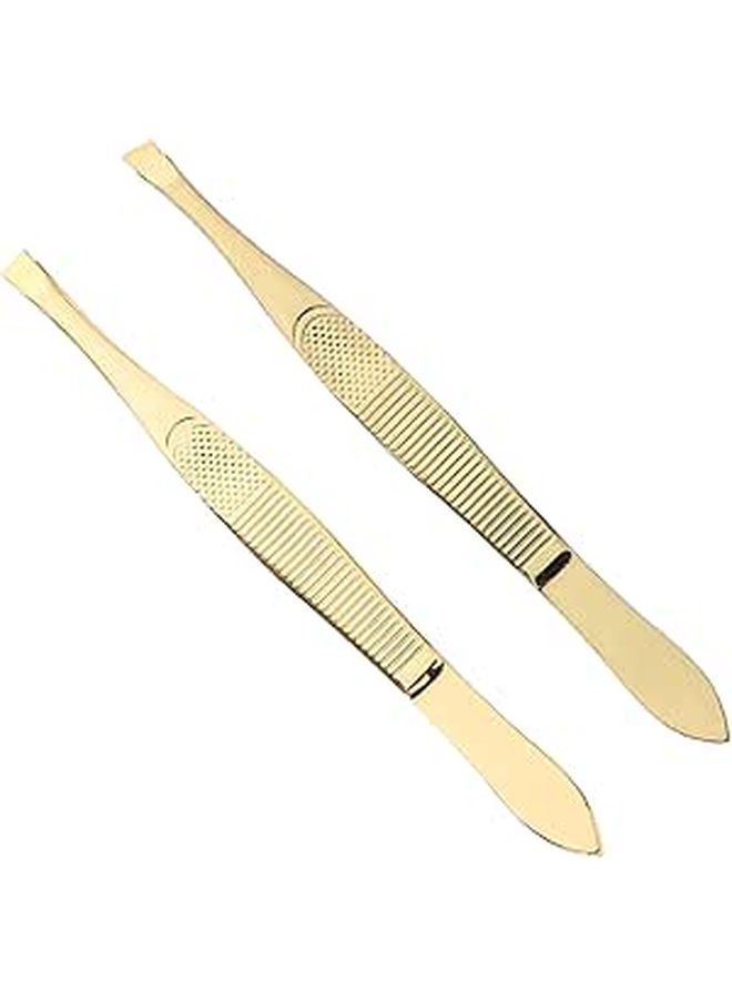 Stainless Steel Eyebrow Tweezers Set 2Pcs Flat Slant Tip Precision Hair Removal Beauty Tool - Image 1