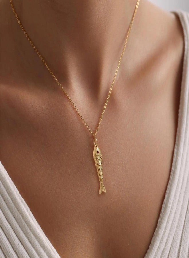 JAVARNV Fish Necklace Gold Drop Necklace Dainty Gold Pendant Necklaces for Women Elegant Layered Jewelry Statement Accessory, metal, no gemstone - Image 2