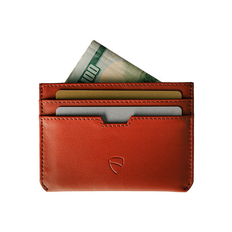 Vaultskin حامل بطاقات فولتسكن موورغيت النحيف - محفظة جلدية بسيطة، غلاف مانع RFID، يناسب الجيب الأمامي، للرجال والنساء (بني كستنائي) - Image 1