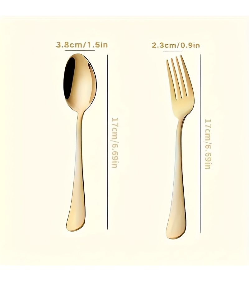 8 Pcs Golden Stainless Steel Fork And Spoon Set Mirror Polished Dishwasher Safe For Home Kitchen Party Dining Room - Image 3