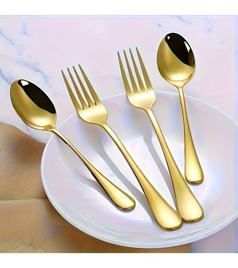 8 Pcs Golden Stainless Steel Fork And Spoon Set Mirror Polished Dishwasher Safe For Home Kitchen Party Dining Room - Image 2