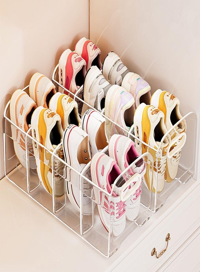 DBYANAN Acrylic Kids Shoe Rack for Closet 2 Pack Toddler Shoe Storage 4 Sections Kids Shoes Organizer Baby Shoe Rack Organizer Clear Small Shoe Shelf for Closet Entryway - Image 1