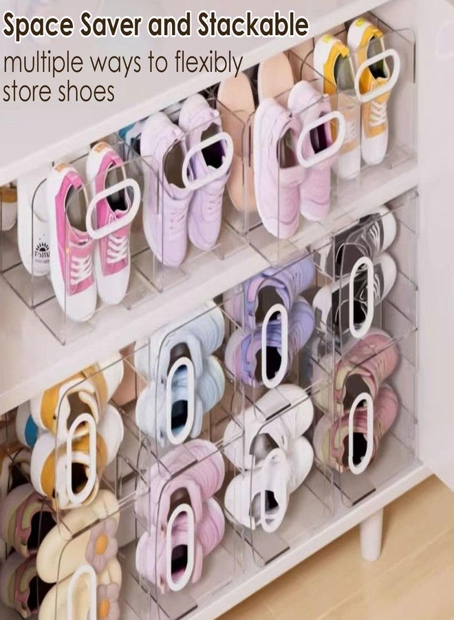 DBYANAN Acrylic Kids Shoe Rack for Closet 2 Pack Toddler Shoe Storage 4 Sections Kids Shoes Organizer Baby Shoe Rack Organizer Clear Small Shoe Shelf for Closet Entryway - Image 2