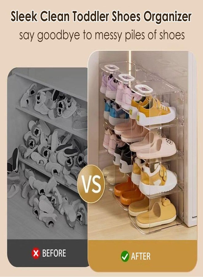 DBYANAN Acrylic Kids Shoe Rack for Closet 2 Pack Toddler Shoe Storage 4 Sections Kids Shoes Organizer Baby Shoe Rack Organizer Clear Small Shoe Shelf for Closet Entryway - Image 5