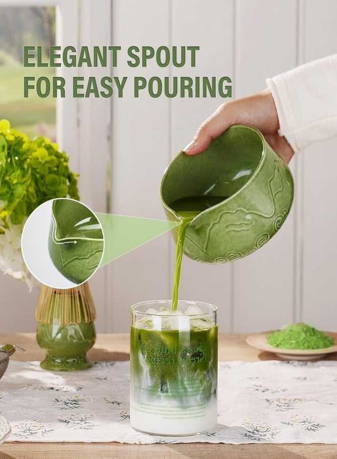 ZENS Matcha Whisk Set, 7pcs Matcha Kit Set with Ceramic Bowl and Matcha Cup, Bamboo Whisk & (Chasen Holder) Sifter, Scoop -Tea Towel, Japanese Chawan for Matcha-Making, Emerald Green - Image 5