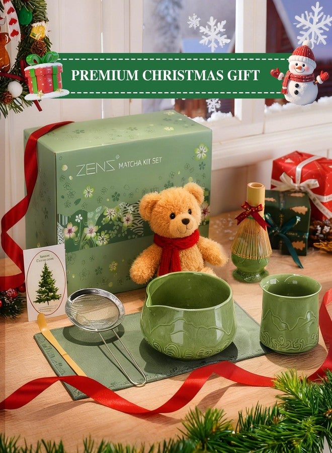 ZENS Matcha Whisk Set, 7pcs Matcha Kit Set with Ceramic Bowl and Matcha Cup, Bamboo Whisk & (Chasen Holder) Sifter, Scoop -Tea Towel, Japanese Chawan for Matcha-Making, Emerald Green - Image 2